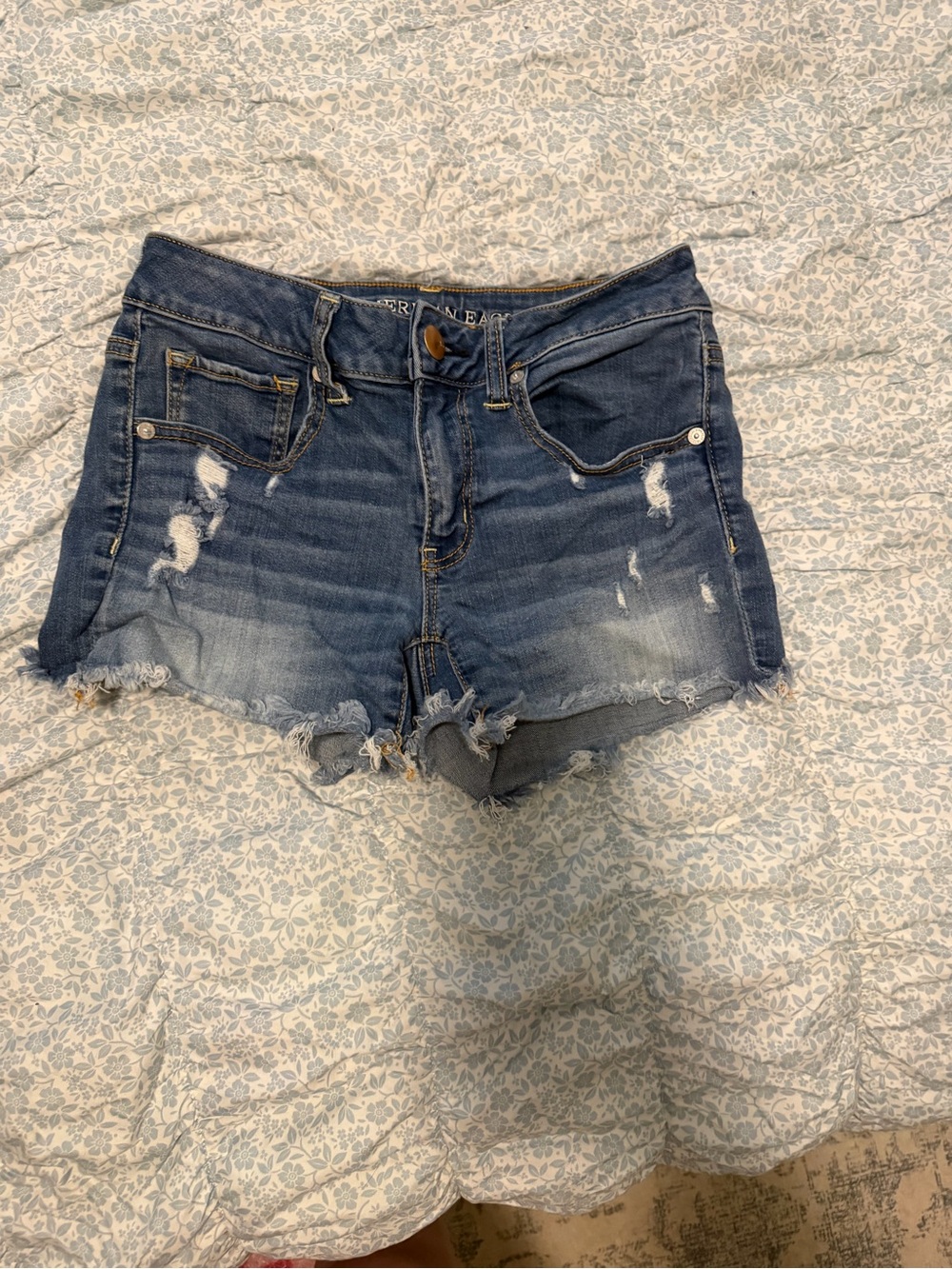 American Eagle Outfitters Distressed Dark Blue Jean Shorts